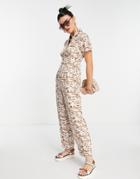 Fashion Union Button Through Jumpsuit With Waist Detail In Retro Floral-multi