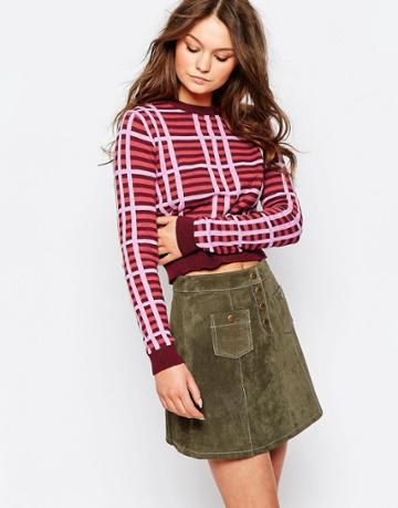 First And I Check Knit Top - Red