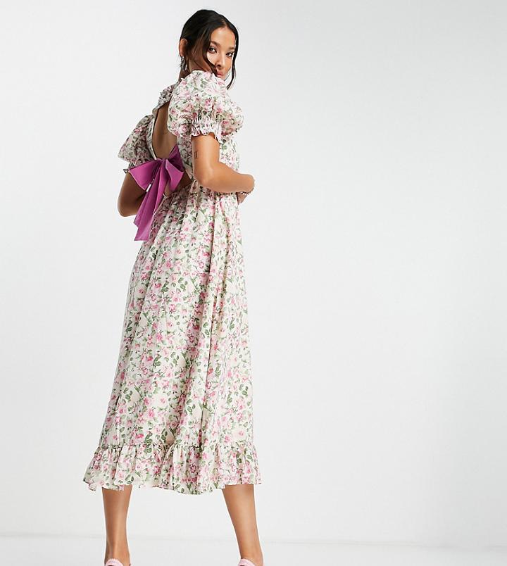 Sister Jane Backless Maxi Dress With Bow In Painted Floral-multi