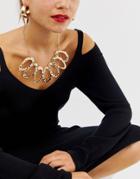 Asos Design Statement Necklace With Hammered Open Shapes In Gold - Gold