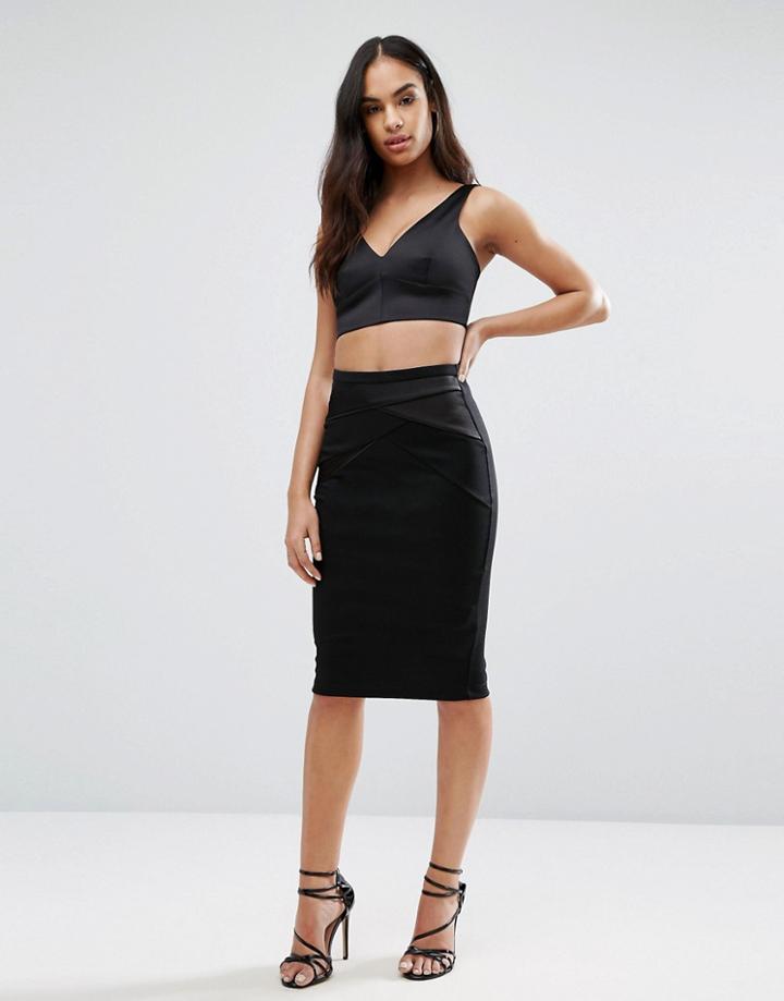 Michelle Keegan Loves Lipsy Pencil Skirt With Satin Trim - Black