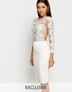 Club L Crochet Lace Bodycon Midi Dress - White