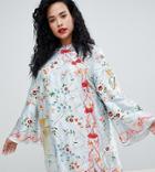 Asos Design Curve Embroidered Mandarin Column Mini Dress - Multi