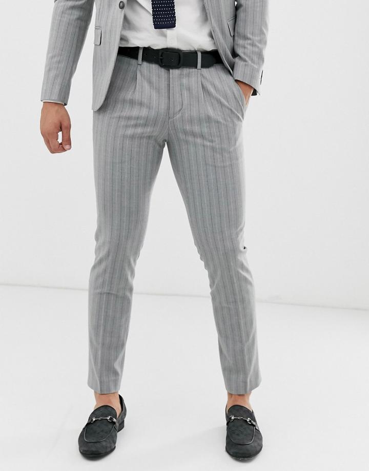 River Island Skinny Suit Pants In Gray Pinstripe