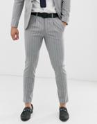 River Island Skinny Suit Pants In Gray Pinstripe