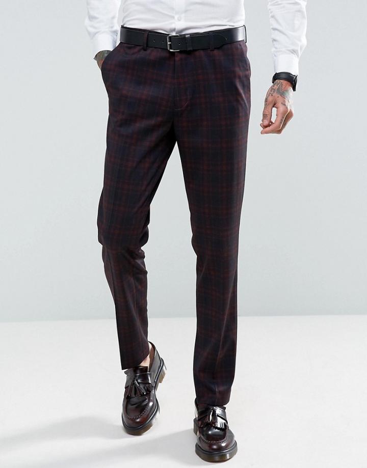 Gianni Feraud Skinny Fit Blue And Red Checked Suit Pants - Blue