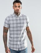 Asos Check Shirt In Linen Mix With Short Sleeves - Gray