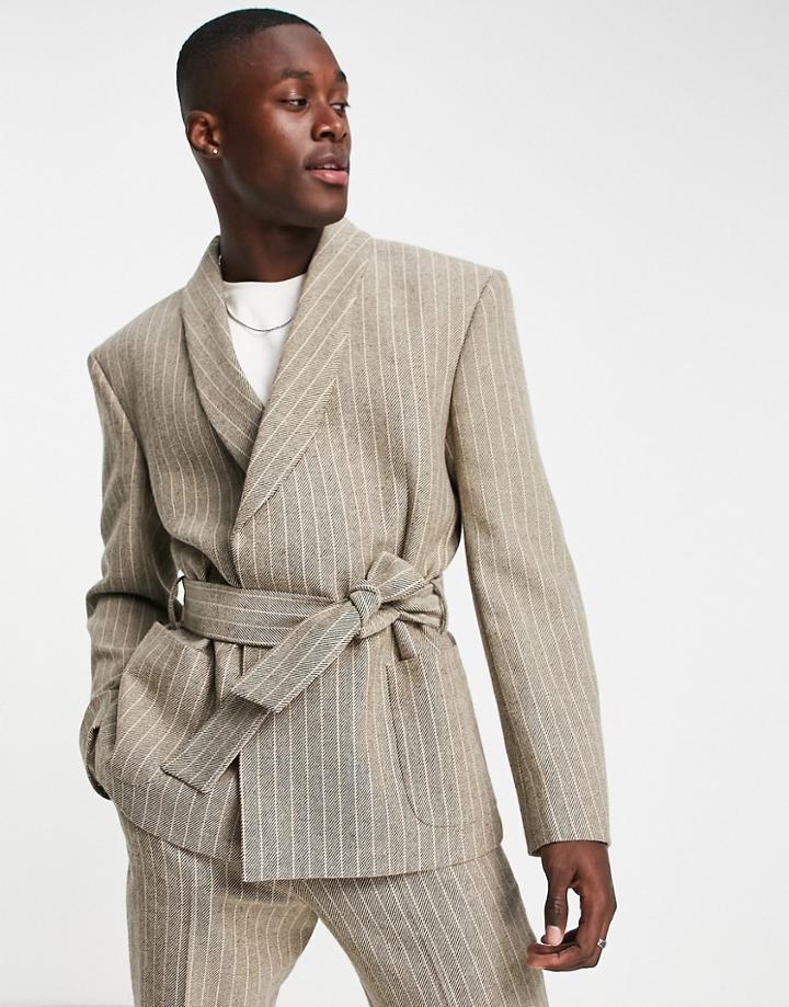 Asos Design Dressing Gown Suit Jacket In Brown Stripe