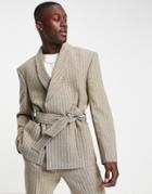 Asos Design Dressing Gown Suit Jacket In Brown Stripe