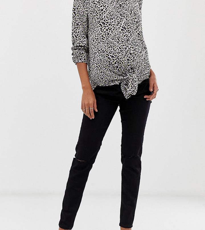 New Look Maternity Over Bump Knee Slash Jeggings In Black - Black