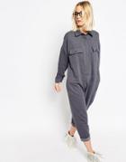 Asos White Oversized Jumpsuit With Cuff Details - Gray