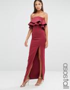 Asos Tall Premium Ruffle Bandeau Scuba Maxi Dress - Red