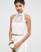 Asos Bridal Lace Halter Top With Button Back - White