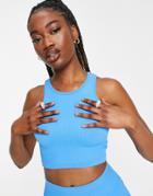 Pull & Bear Ribbed Seamless Cropped Top In Electric Blue