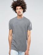 Asos Longline T-shirt With Cold Pigment Dye And Seam Detail - Gray