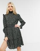 Violet Romance High Neck Mini Smock Dress In Ditsy Floral Print-multi