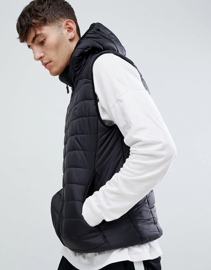 D-struct Quilted Lightweight Hooded Puffer Vest Fine Nylon - Black
