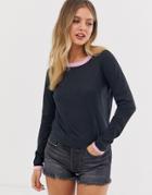 Brave Soul Eloise Long Sleeve T Shirt In Stripe With Contrast Rib-black