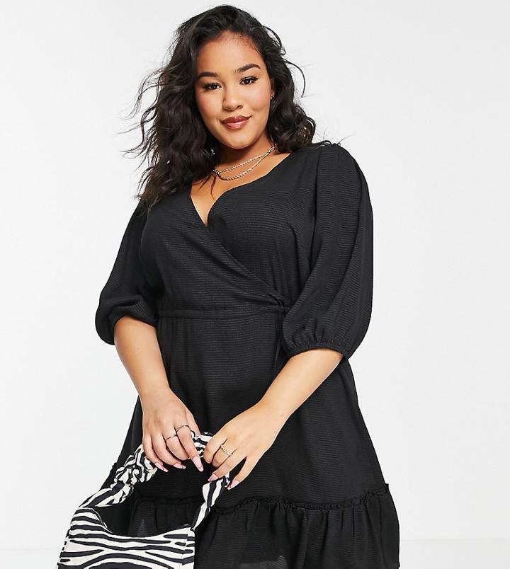 Vero Moda Curve Wrap Mini Dress In Black