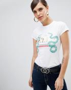 River Island T-shirt With Snake Motif In White