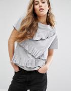 Daisy Street T-shirt With Ruffle Trim - Gray