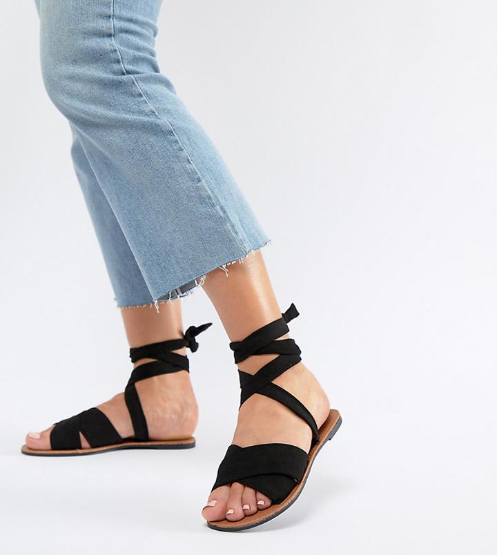 Park Lane Wide Fit Tie Leg Flat Sandals - Black