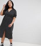 Influence Plus Shirred Sleeve Polka Dot Midi Dress - Black