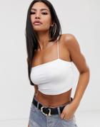 Asos Design Crop Bandeau With Skinny Straps In White - White