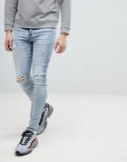 Sixth June Super Skinny Jeans In Light Wash With Distressing - Blue