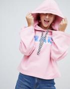 Chorus Rad Print Flared Sleeve Hoody With Checkerboard Drawstrings - Pink
