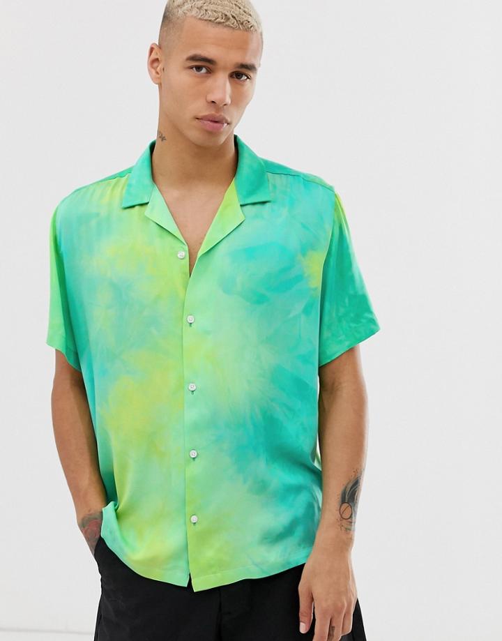 Asos Design Extreme Oversized Tie Dye Viscose Shirt In Green - Green