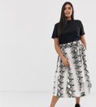 Asos Design Curve Wrap Midi Skirt With Wooden Buckle And Pockets In Snake Print - Multi