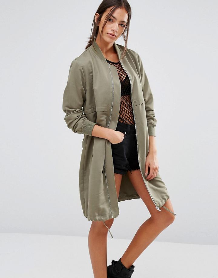 New Look Longline Bomber Jacket - Green