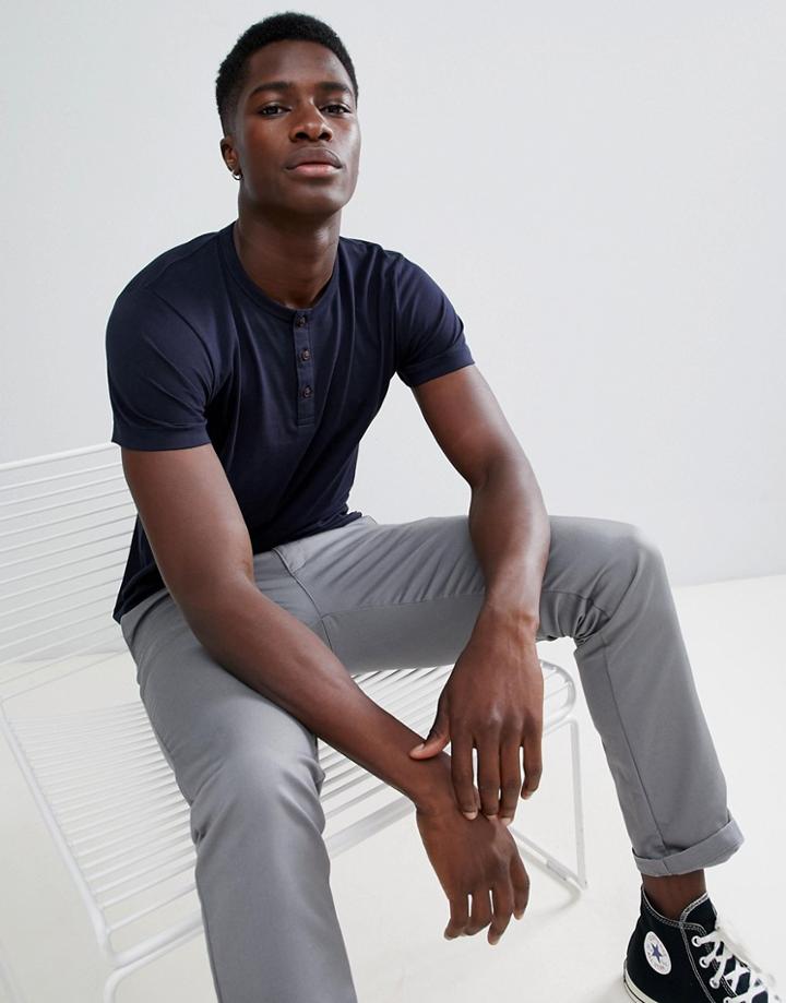 French Connection Henley Neck T-shirt-navy