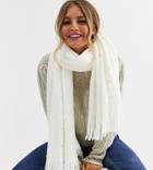 Stitch & Pieces Exclusive Winter White Scarf With Pearl Detail