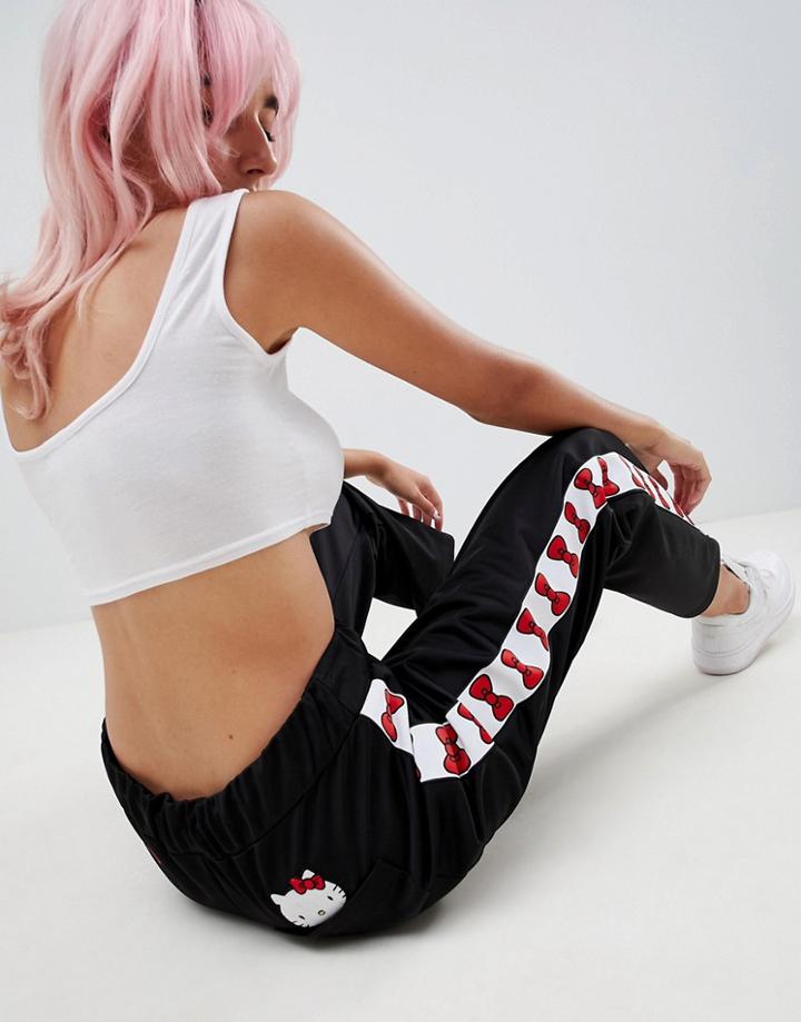 Hello Kitty X Asos Design Bow Joggers With Tape Detail - Black