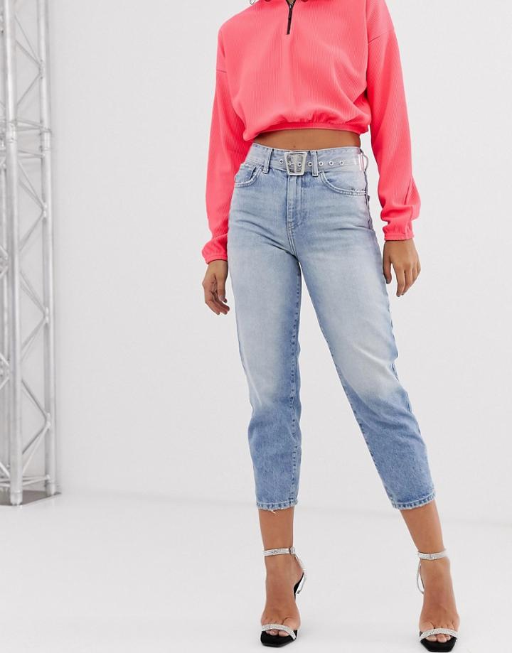 River Island Barrel Leg Jeans In Light Wash-blue