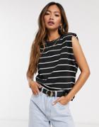 Mango Organic Cotton Padded Shoulder Tank In Stripe-white
