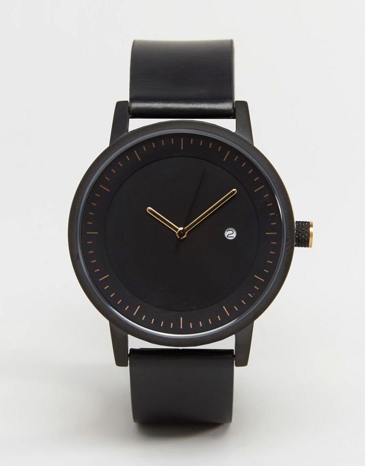 Swco Dixon Leather Watch In Black - Black