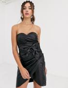 Collective The Label Bandeau Pu Mini Dress With Bow Detail In Black