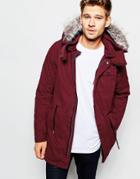 Native Youth Parka With Faux Fur Hood - Oxblood