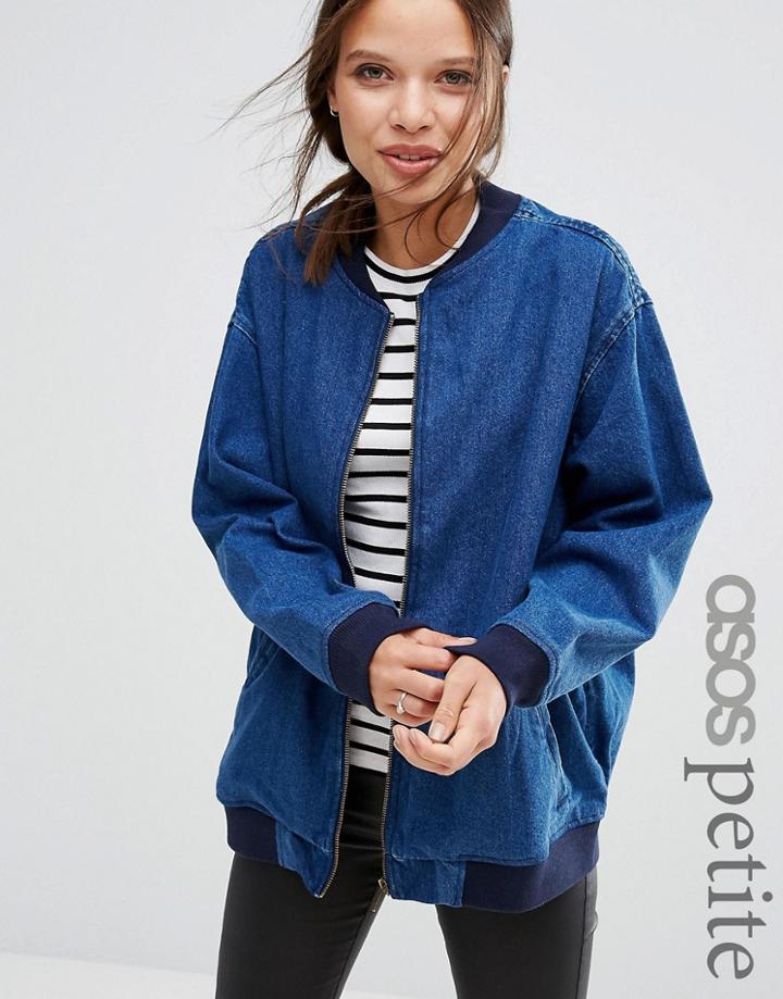 Asos Petite Denim Oversized Bomber Jacket - Blue