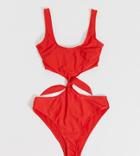Wolf & Whistle Fuller Bust Exclusive Eco Plunge High Leg Swimsuit With Hardware In Red