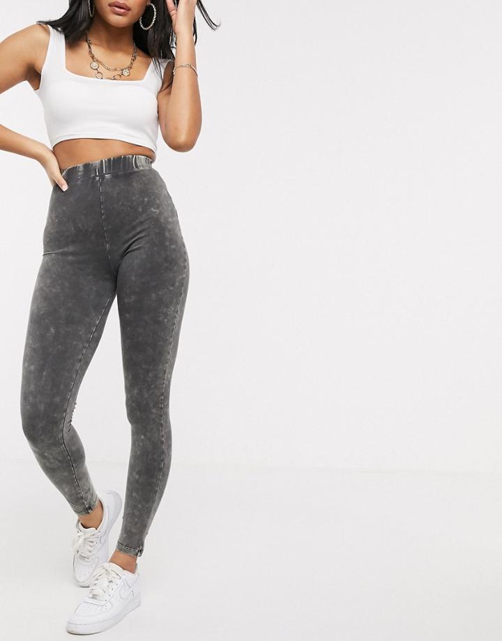 Asos Design Leggings In Acid Wash In Charcoal-grey