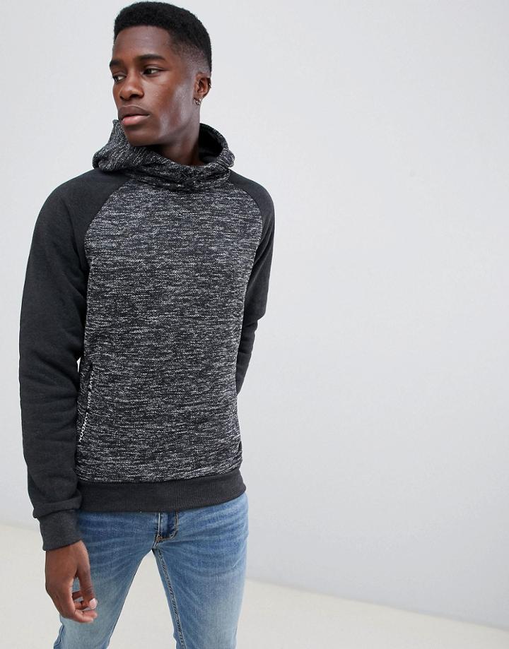 Brave Soul Raglan Sleeve Contrast Hoodie - Black