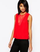 Asos Sheer Insert Shell Top - Red