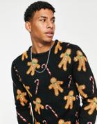 Another Influence Festive Gingerbread Print Sweater In Black