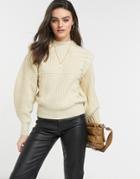 Asos Design Sweater In Mixed Rib With Shoulder Detail In Beige-neutral