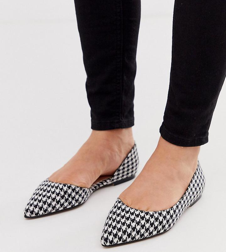 Asos Design Wide Fit Virtue D'orsay Pointed Ballet Flats In Houndstooth