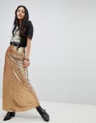Native Rose Maxi Skirt In Sequin - Gold